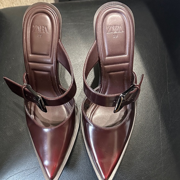 Zara Shoes - Zara Women's Dark Red Mules with Buckle